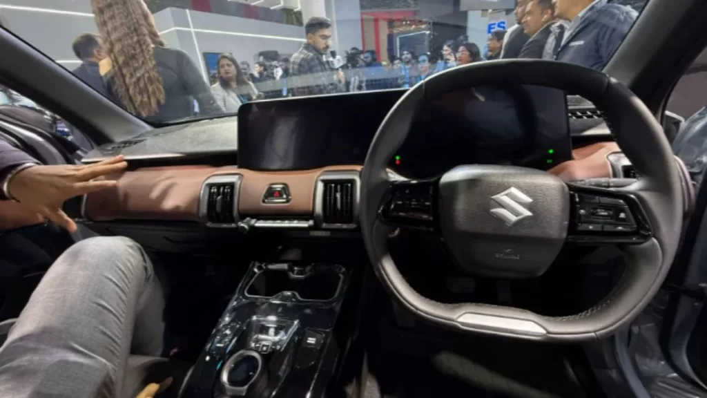Maruti e Vitara features close-up – touchscreen, wireless charger, and boot space