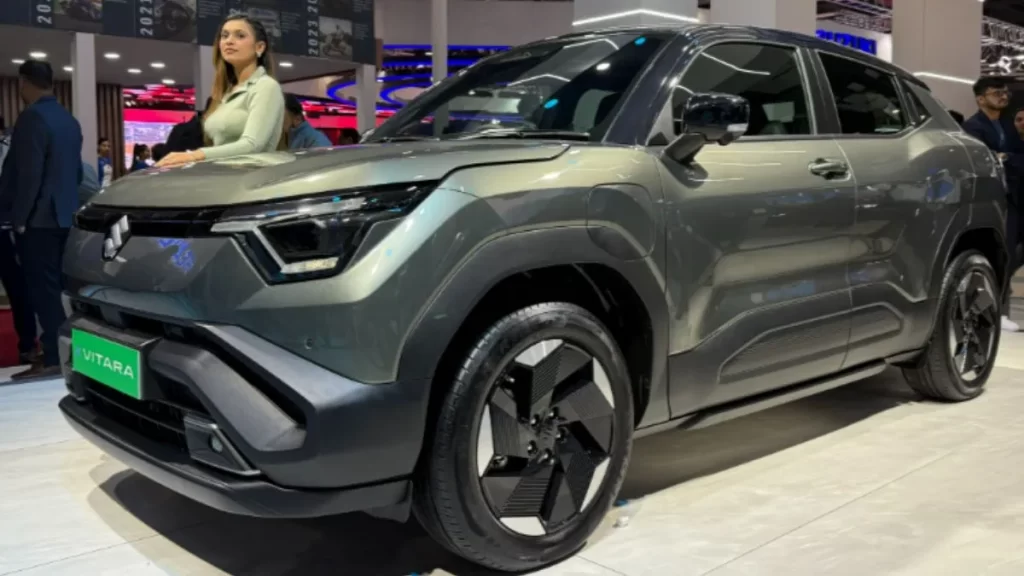 Maruti e Vitara side profile on Delhi highway showing chunky design and ground clearance